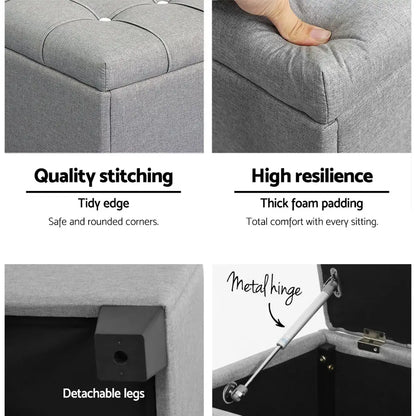 Storage Ottoman Blanket Box 97cm Button Linen Grey
