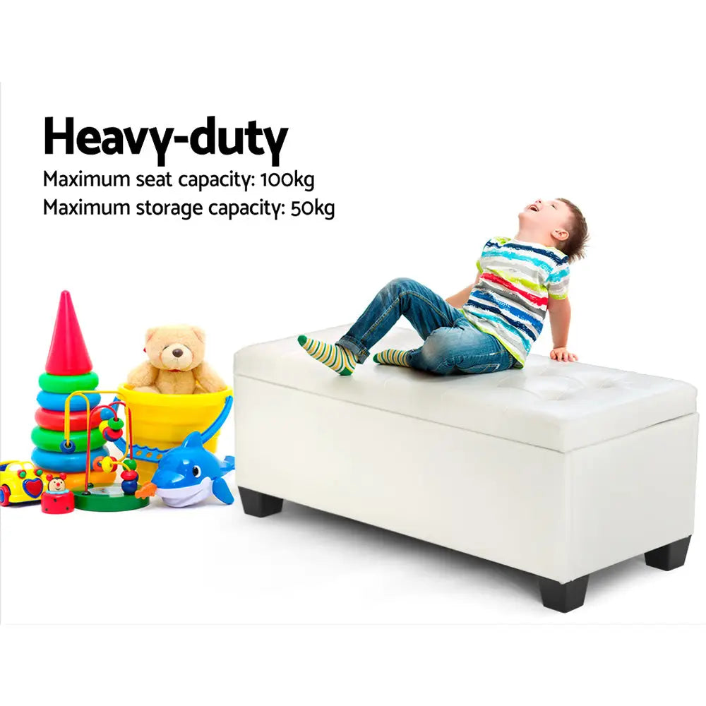 Storage Ottoman Blanket Box 97cm Leather White