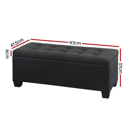 Storage Ottoman Blanket Box 97cm Linen Black