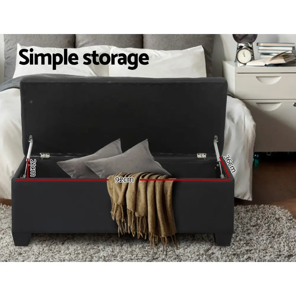 Storage Ottoman Blanket Box 97cm Linen Black