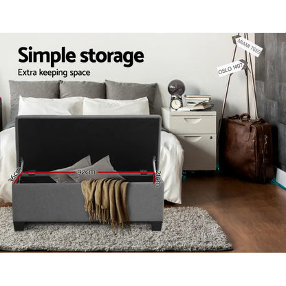 Storage Ottoman Blanket Box 97cm Linen Grey