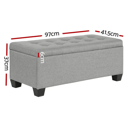 Storage Ottoman Blanket Box 97cm Linen Light Grey