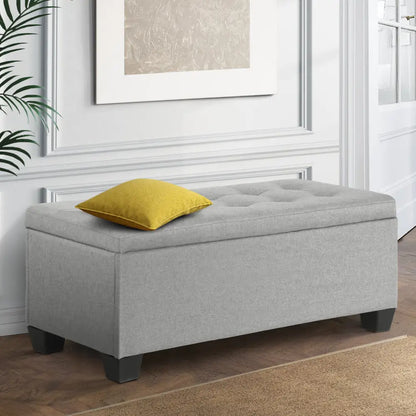 Storage Ottoman Blanket Box 97cm Linen Light Grey
