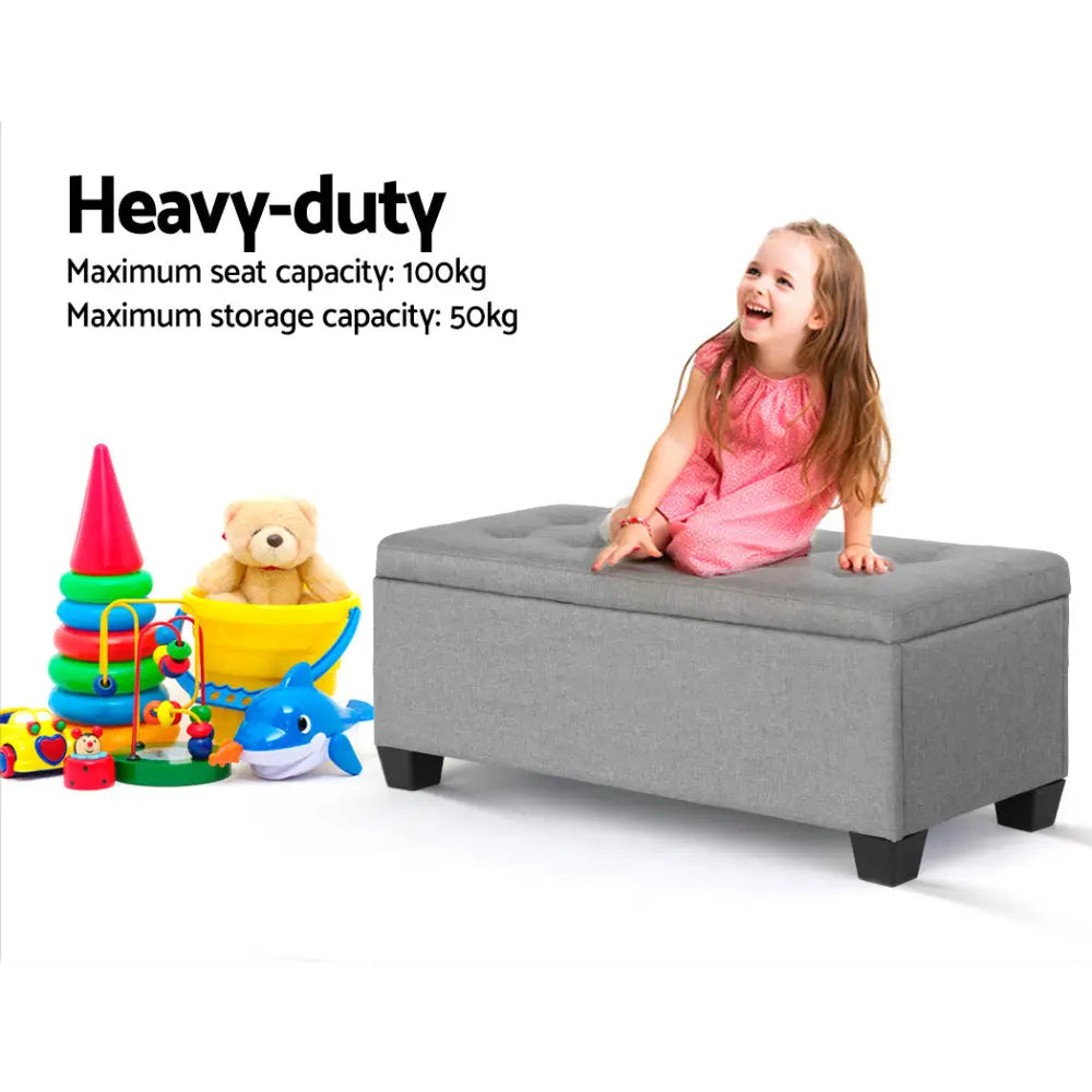 Storage Ottoman Blanket Box 97cm Linen Light Grey