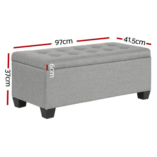 Storage Ottoman Blanket Box 97cm Linen Light Grey