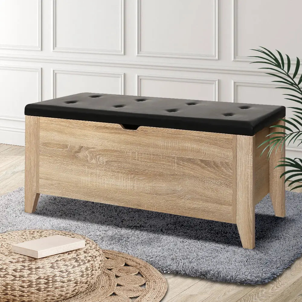 Storage Ottoman Blanket Box Leather Oak