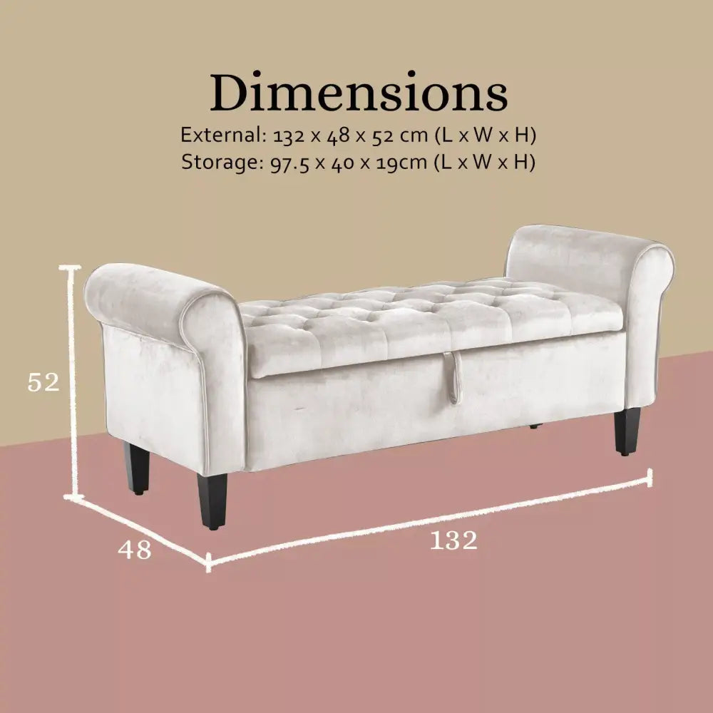 Storage Ottoman Stool Arm Bench Seat 132cm Velvet Beige