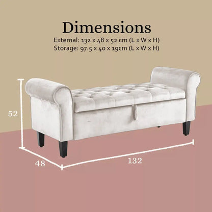 Storage Ottoman Stool Arm Bench Seat 132cm Velvet Beige