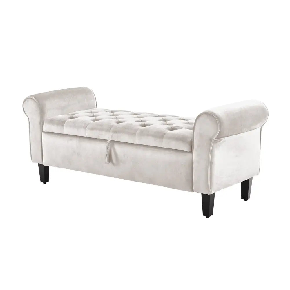 Storage Ottoman Stool Arm Bench Seat 132cm Velvet Beige