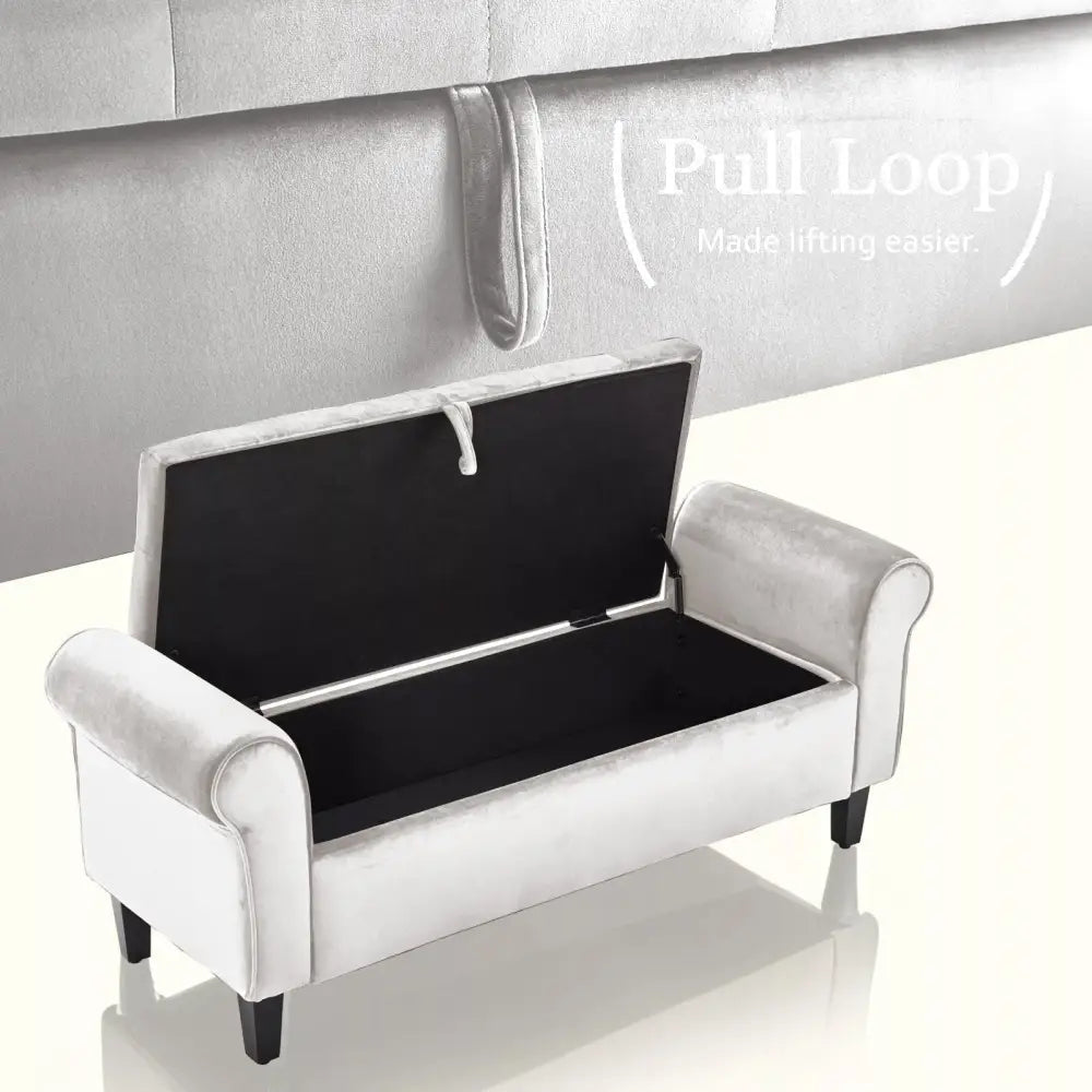 Storage Ottoman Stool Arm Bench Seat 132cm Velvet Beige