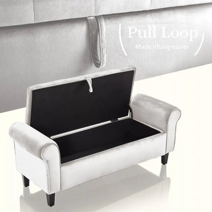 Storage Ottoman Stool Arm Bench Seat 132cm Velvet Beige