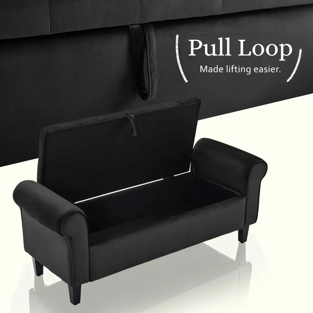 Storage Ottoman Stool Arm Bench Seat 132cm Velvet Black