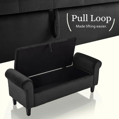Storage Ottoman Stool Arm Bench Seat 132cm Velvet Black