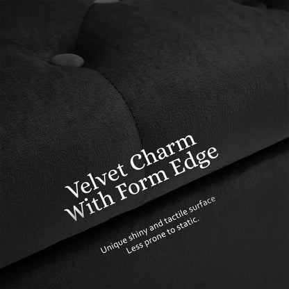 Storage Ottoman Stool Arm Bench Seat 132cm Velvet Black