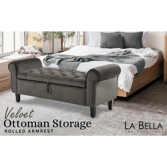 Storage Ottoman Stool Arm Bench Seat 132cm Velvet Grey