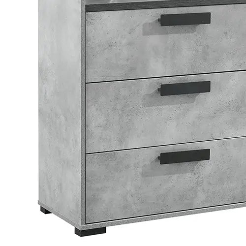 Tallboy with 5 Storage Drawers Mdf Combination of Black & Cement Colour
