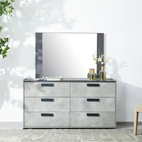 Tallboy with 5 Storage Drawers Mdf Combination of Black & Cement Colour