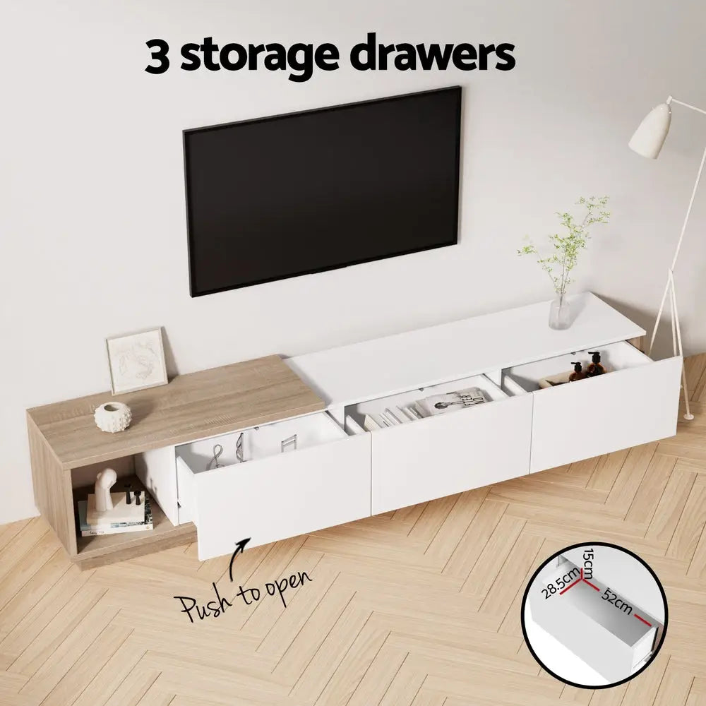 Tv Cabinet Entertainment Unit Stand Extendable White Oak