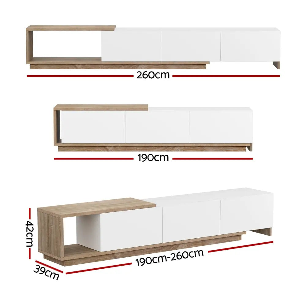 Tv Cabinet Entertainment Unit Stand Extendable White Oak