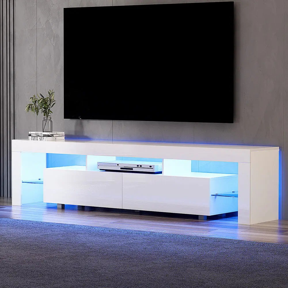 Tv Cabinet Entertainment Unit Stand Rgb Led Gloss Furniture 200cm White