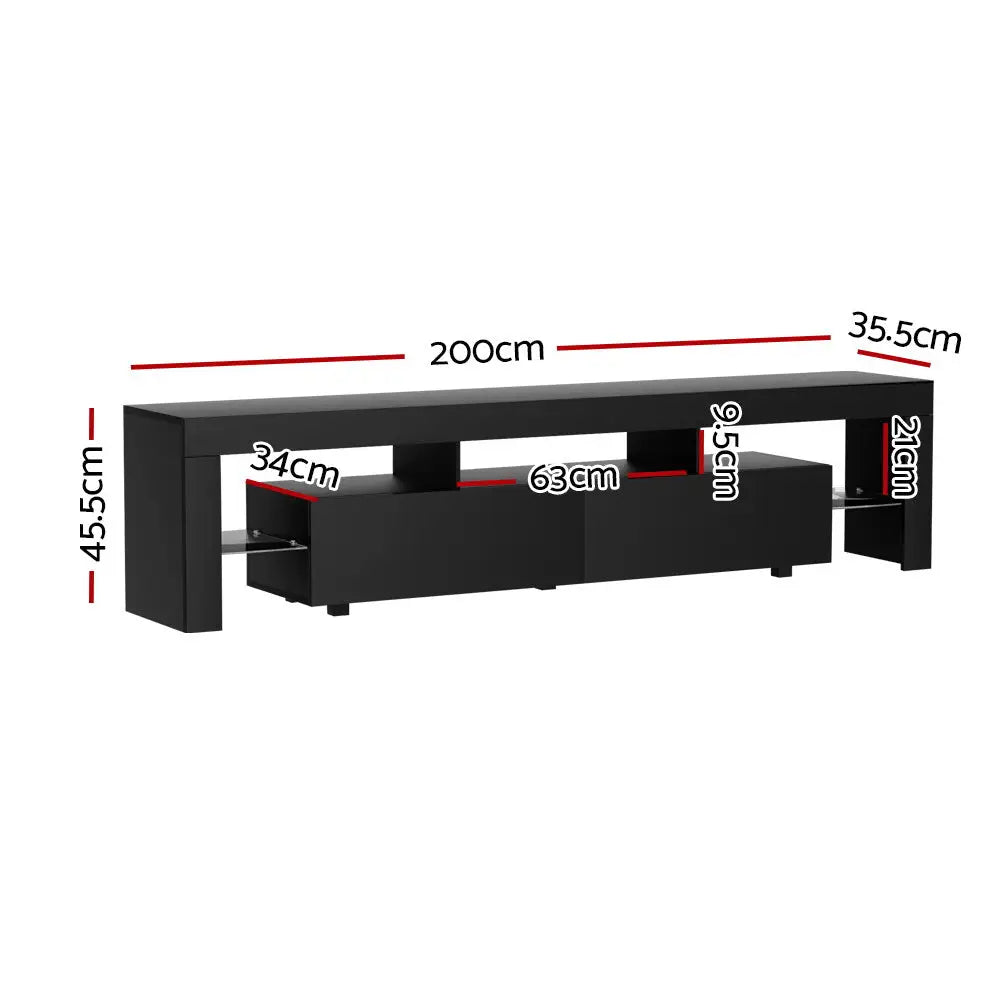 Tv Cabinet Entertainment Unit Stand Rgb Led Gloss Furniture 200cm Black