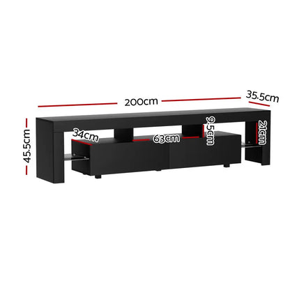 Tv Cabinet Entertainment Unit Stand Rgb Led Gloss Furniture 200cm Black