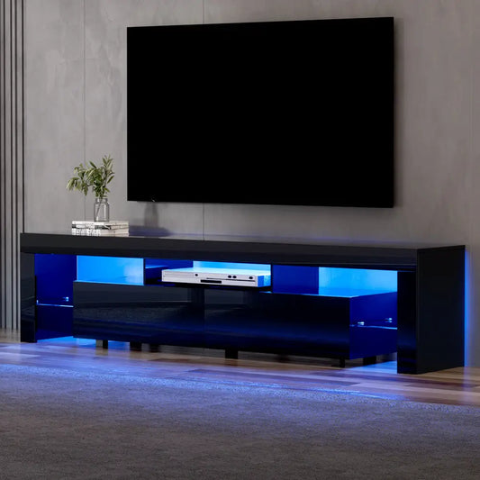 Tv Cabinet Entertainment Unit Stand Rgb Led Gloss Furniture 200cm Black