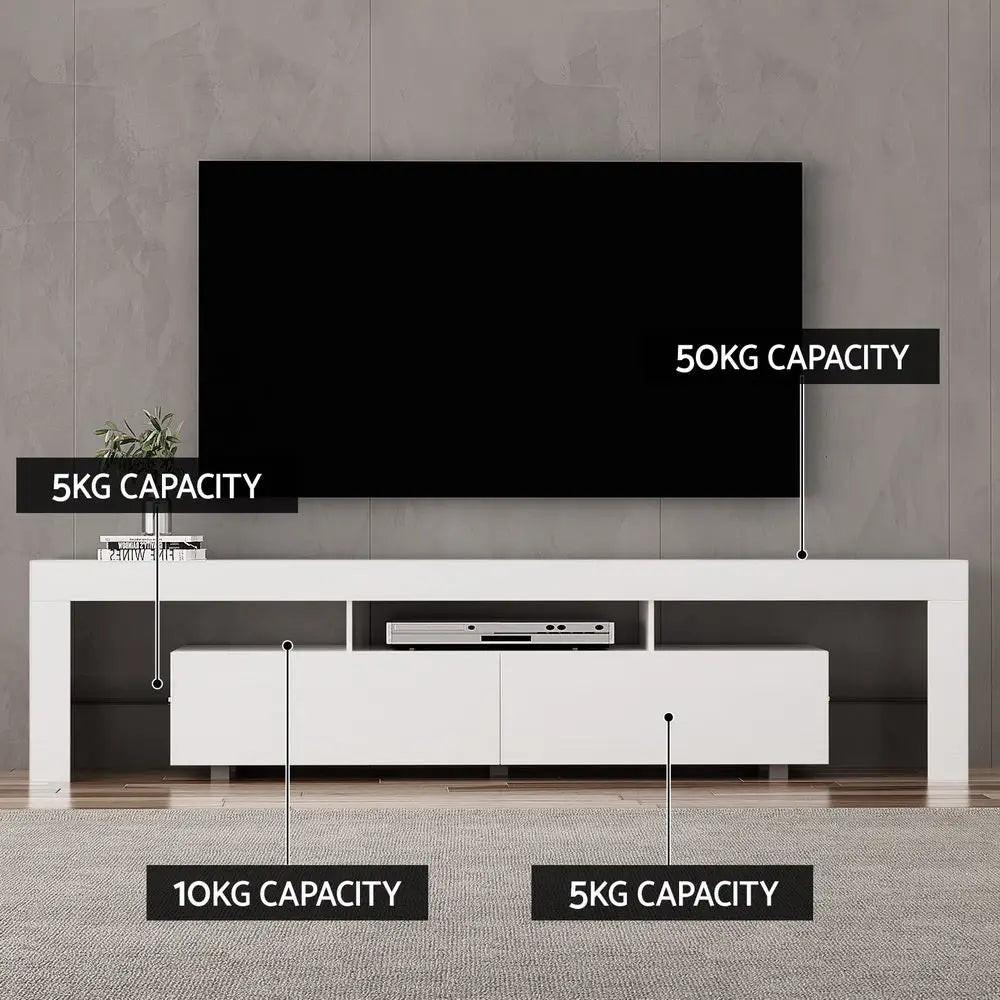 Tv Cabinet Entertainment Unit Stand Rgb Led Gloss Furniture 200cm White