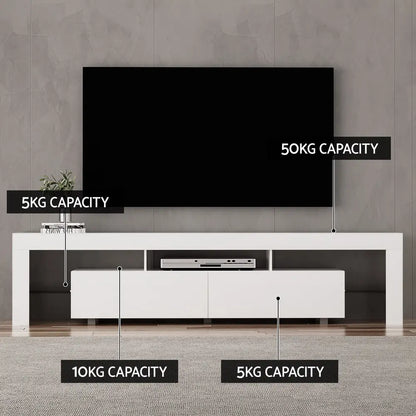 Tv Cabinet Entertainment Unit Stand Rgb Led Gloss Furniture 200cm White