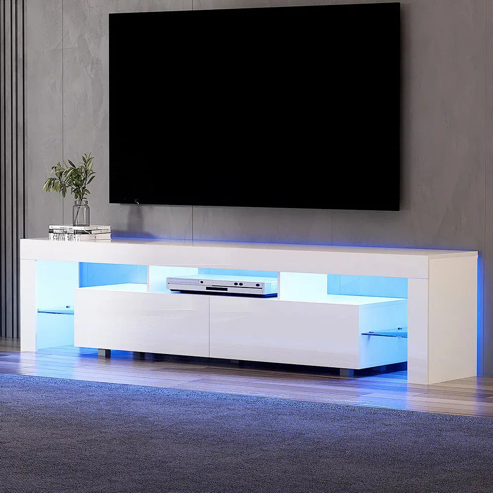 Tv Cabinet Entertainment Unit Stand Rgb Led Gloss Furniture 200cm White