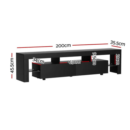 Tv Cabinet Entertainment Unit Stand Rgb Led Gloss Furniture 200cm Black