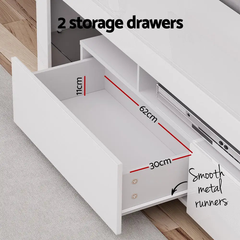 Tv Cabinet Entertainment Unit Stand Rgb Led Gloss Furniture 200cm White