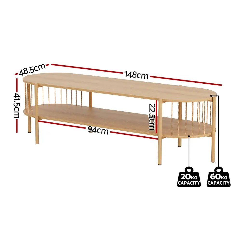 Tv Unit Entertainment Storage Shelf 148cm Pine