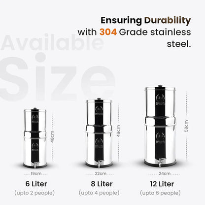 8L Premium Stainless Steel Gravity Water Filter With Fluoride and Smart Carbon Filter