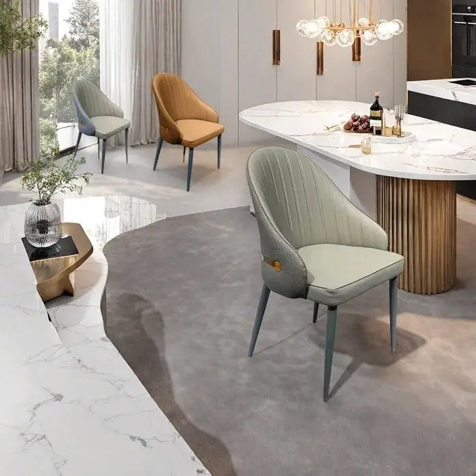 Velluto Dining Chairs Set Armchairs Mid Century Modern Kitchen Room Faux Leather Accent Metal Vanity Lounge Chair