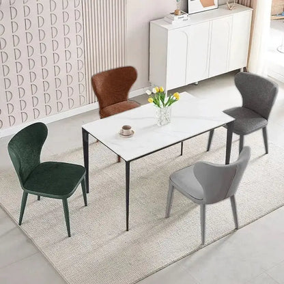 Velluto Modern Kitchen Dining Room Chairs Faux Leather Flannel Accent Metal Vanity Lounge Chair with Back for Living