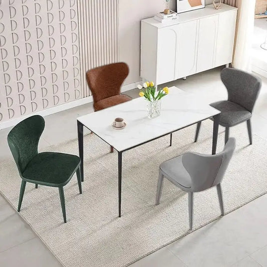 Velluto Modern Kitchen Dining Room Chairs Faux Leather Flannel Accent Metal Vanity Lounge Chair with Back for Living