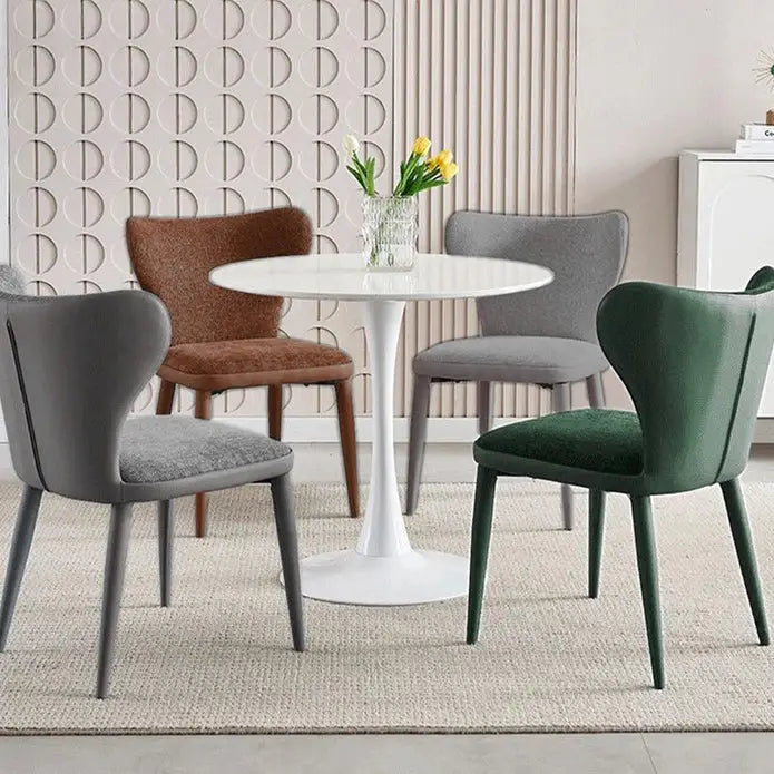 Velluto Modern Kitchen Dining Room Chairs Faux Leather Flannel Accent Metal Vanity Lounge Chair with Back for Living