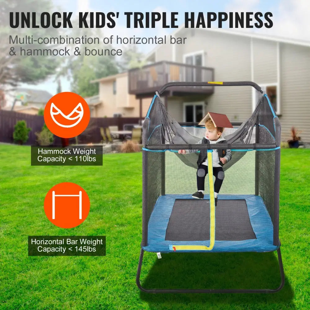 Vevor 6ft Trampoline for Kids 72’’ Indoor/outdoor Toddlers Mini Baby with Safety Enclosure Net Gymnastics Bar Hammock