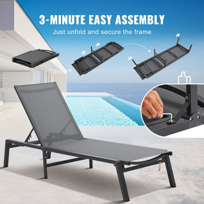 Vevor Chaise Lounge Chair Outdoor Patio Adjustable 5-position 2 Pcs