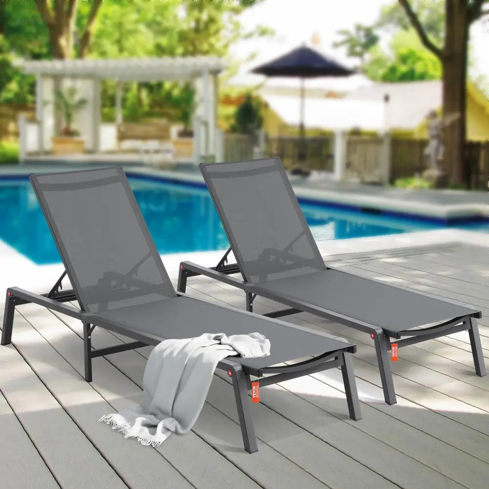 Vevor Chaise Lounge Chair Outdoor Patio Adjustable 5-position 2 Pcs