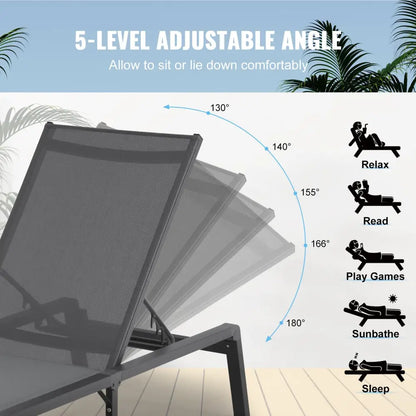 Vevor Chaise Lounge Chair Outdoor Patio Adjustable 5-position 2 Pcs