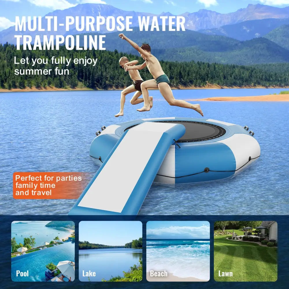 Vevor Inflatable Water Bouncer 10ft Recreational Trampoline Portable Bounce Swim Platform with Slide 3-step Ladder &