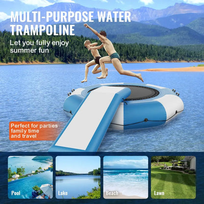 Vevor Inflatable Water Bouncer 10ft Recreational Trampoline Portable Bounce Swim Platform with Slide 3-step Ladder &