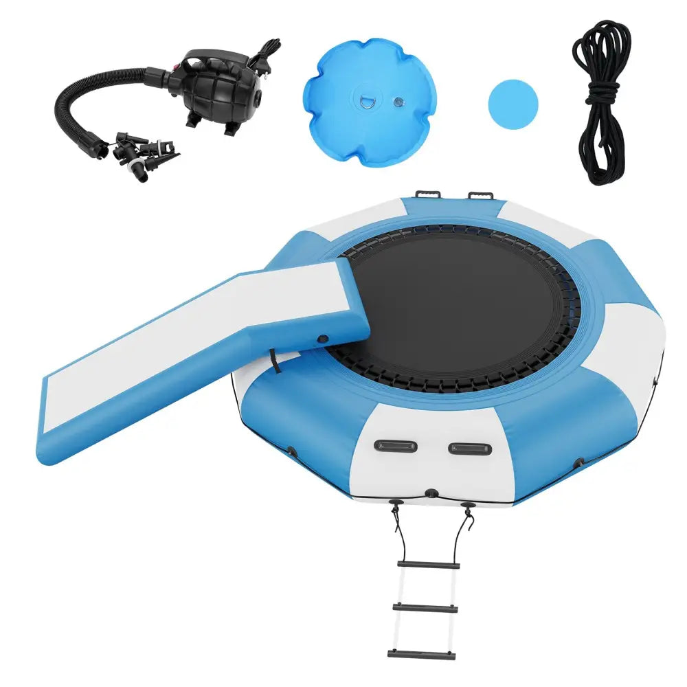 Vevor Inflatable Water Bouncer 10ft Recreational Trampoline Portable Bounce Swim Platform with Slide 3-step Ladder &