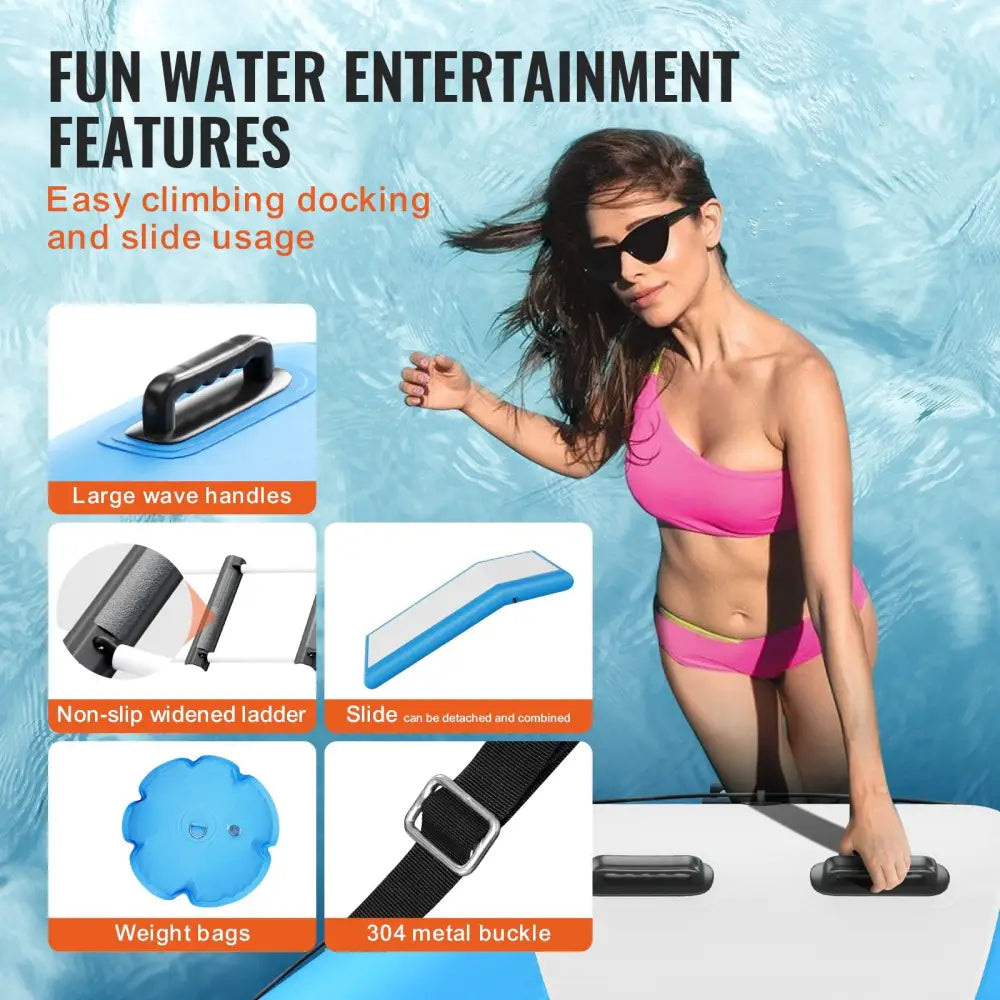 Vevor Inflatable Water Bouncer 10ft Recreational Trampoline Portable Bounce Swim Platform with Slide 3-step Ladder &