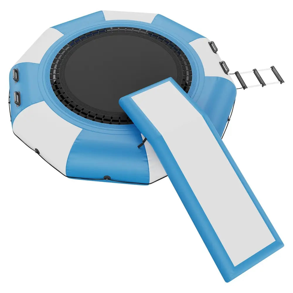 Vevor Inflatable Water Bouncer 10ft Recreational Trampoline Portable Bounce Swim Platform with Slide 3-step Ladder &