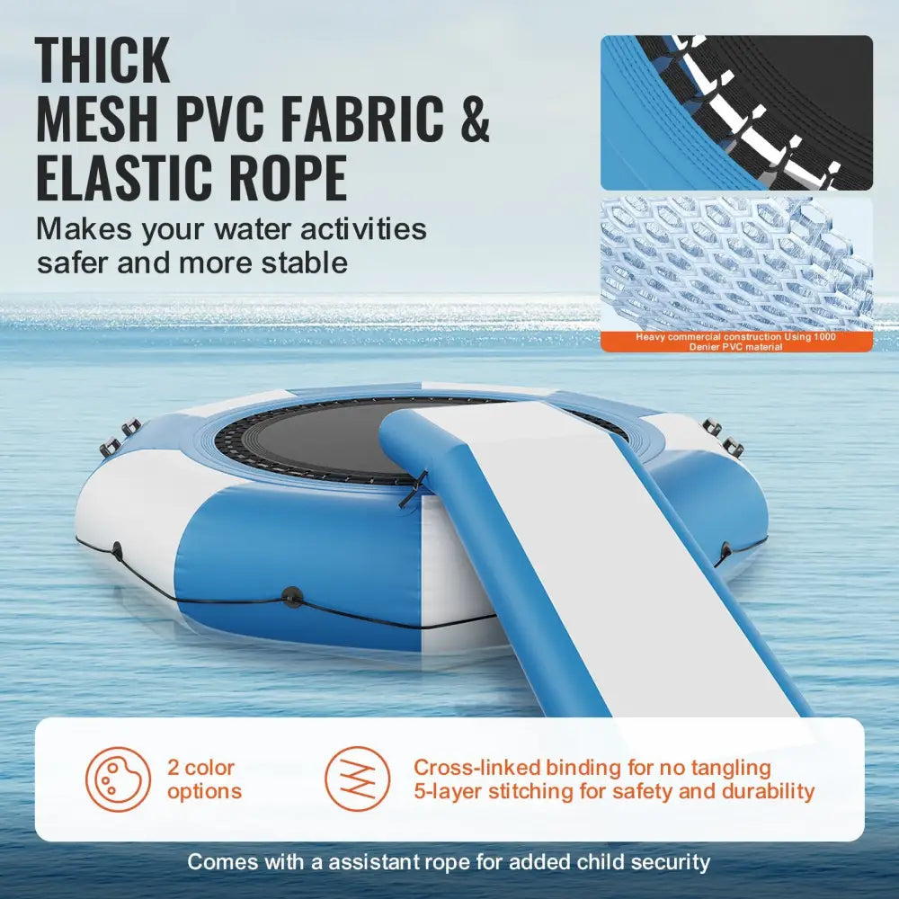Vevor Inflatable Water Bouncer 10ft Recreational Trampoline Portable Bounce Swim Platform with Slide 3-step Ladder &