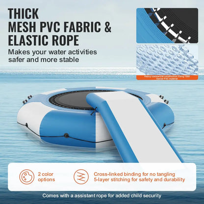Vevor Inflatable Water Bouncer 10ft Recreational Trampoline Portable Bounce Swim Platform with Slide 3-step Ladder &