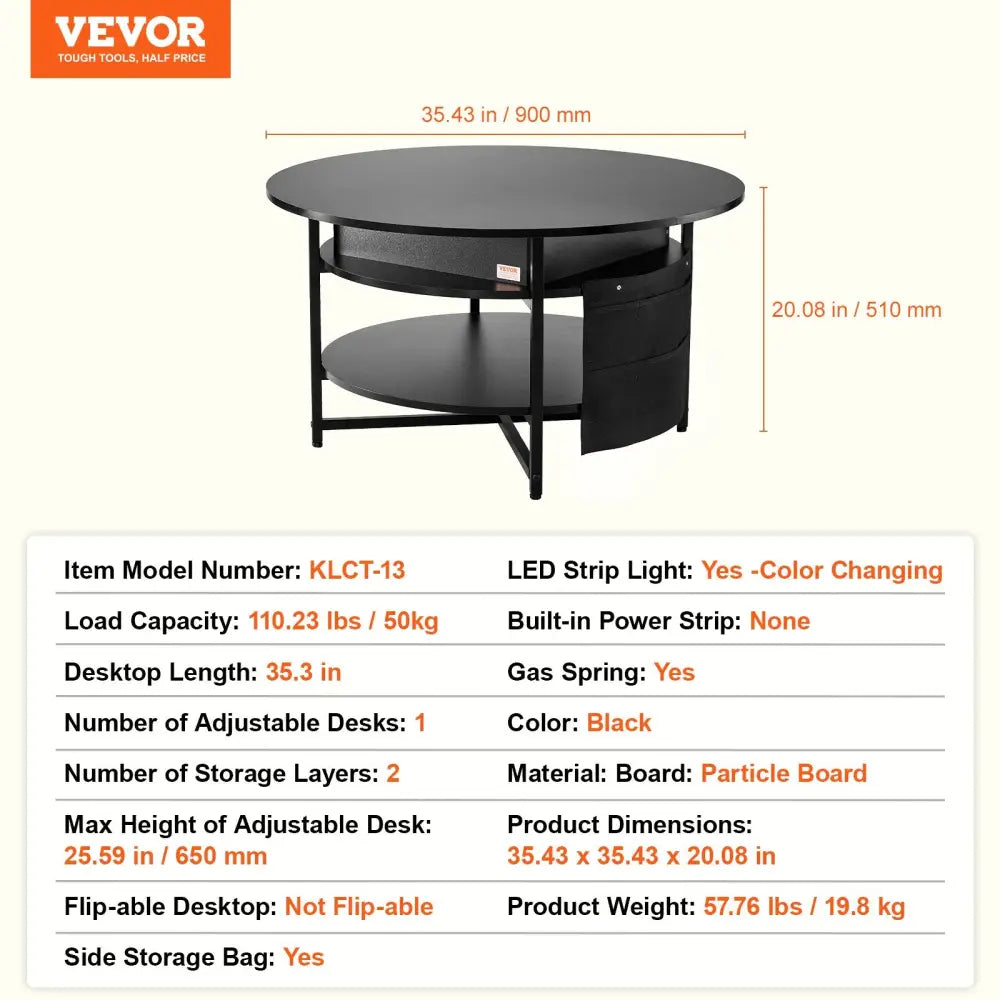 Vevor Lift Top Coffee Table 35.3’’ Round for Living Room Black
